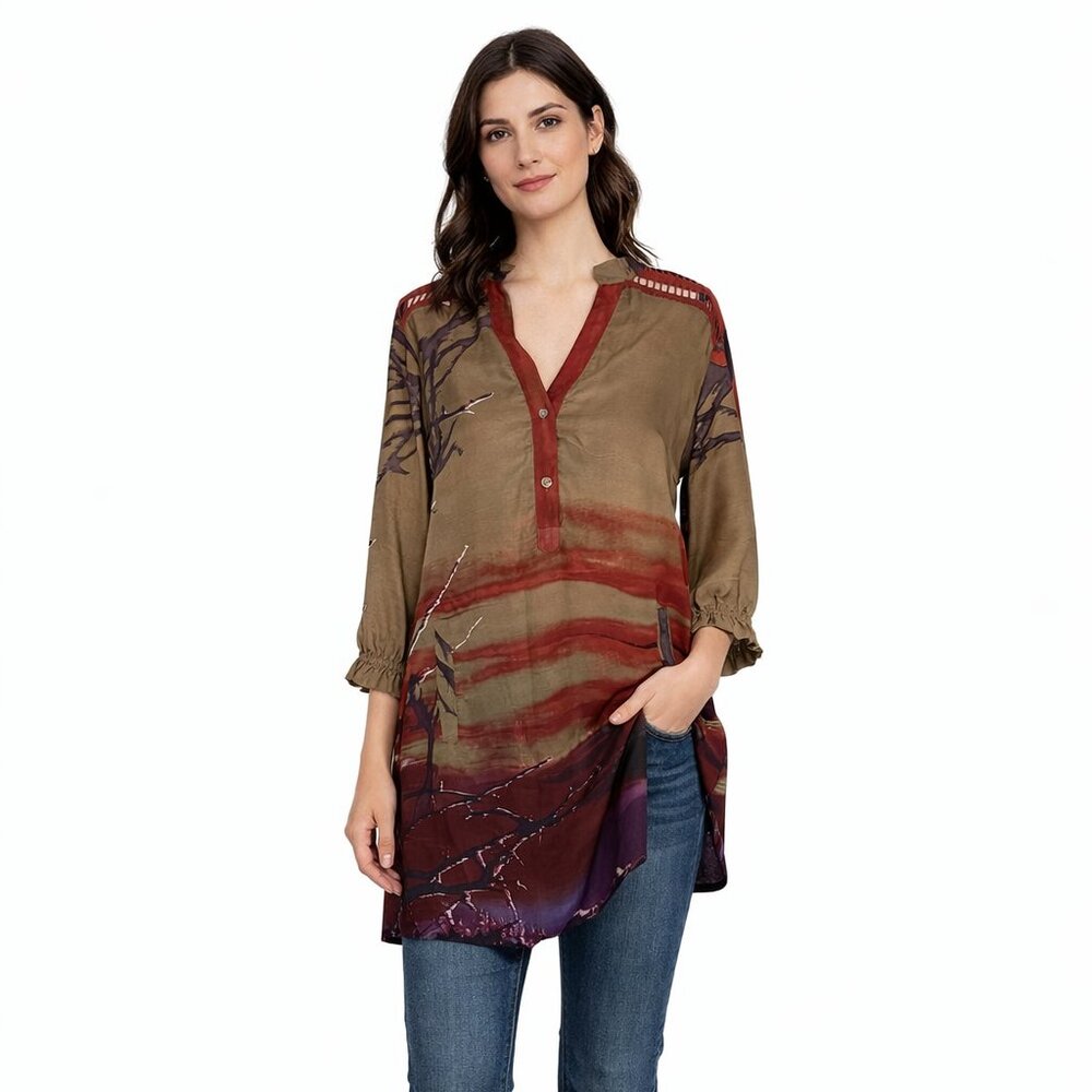 Adolfo Dominguez abstract print silk top size 38